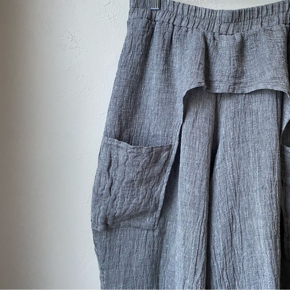 Luukaa Boho Lagenlook Gray Linen Wide Leg Trouser - Picture 3 of 9
